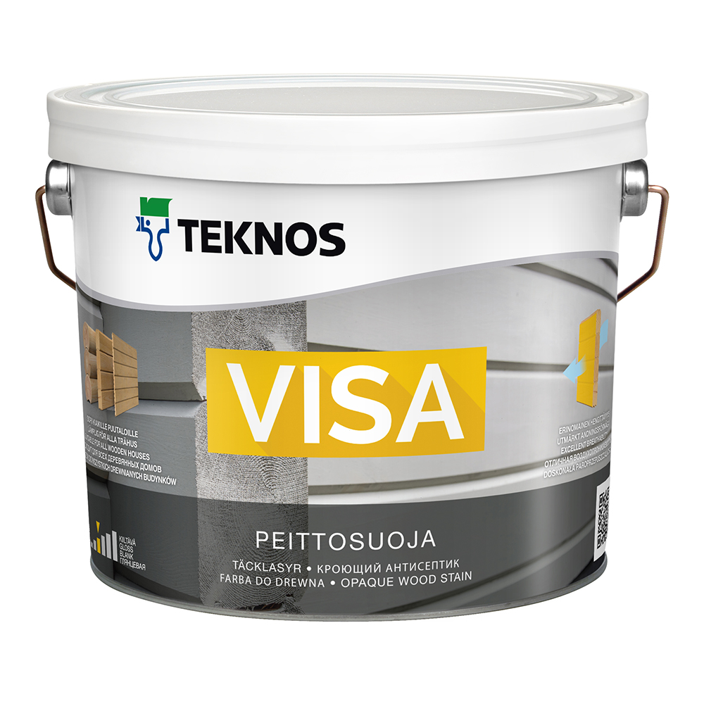 

Антисептик для дерева водоразбавляемый Teknos Visa полуматовый кроющий база 3, бесцветный 2,7 л