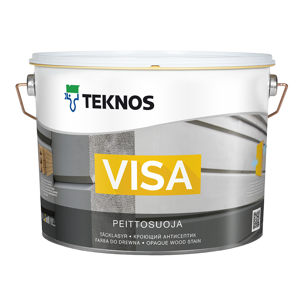 

Антисептик для дерева водоразбавляемый Teknos Visa полуматовый кроющий база 3, бесцветный 9 л