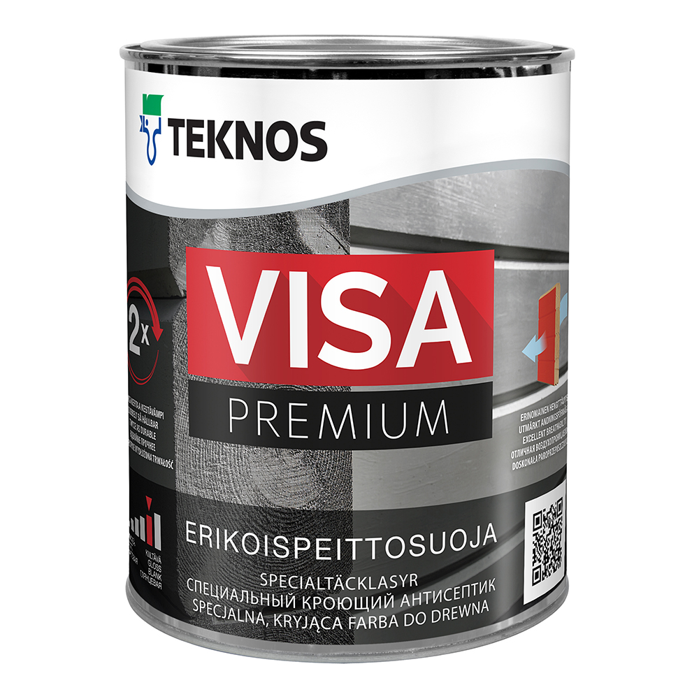 

Антисептик для дерева водоразбавляемый Teknos Visa Premium глянцевый кроющий база 1 белый 0,9 л