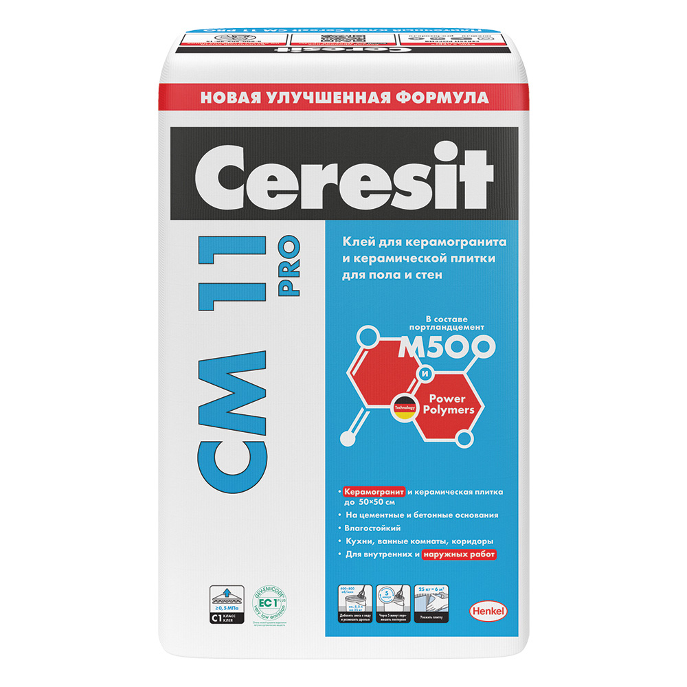 фото Клей для плитки ceresit cm 11 pro серый (класс с0) 25 кг