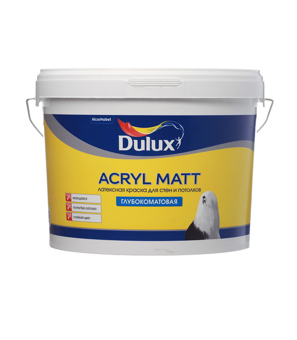 фото Краска интерьерная dulux acryl matt для стен и потолков база bw белая 9 л