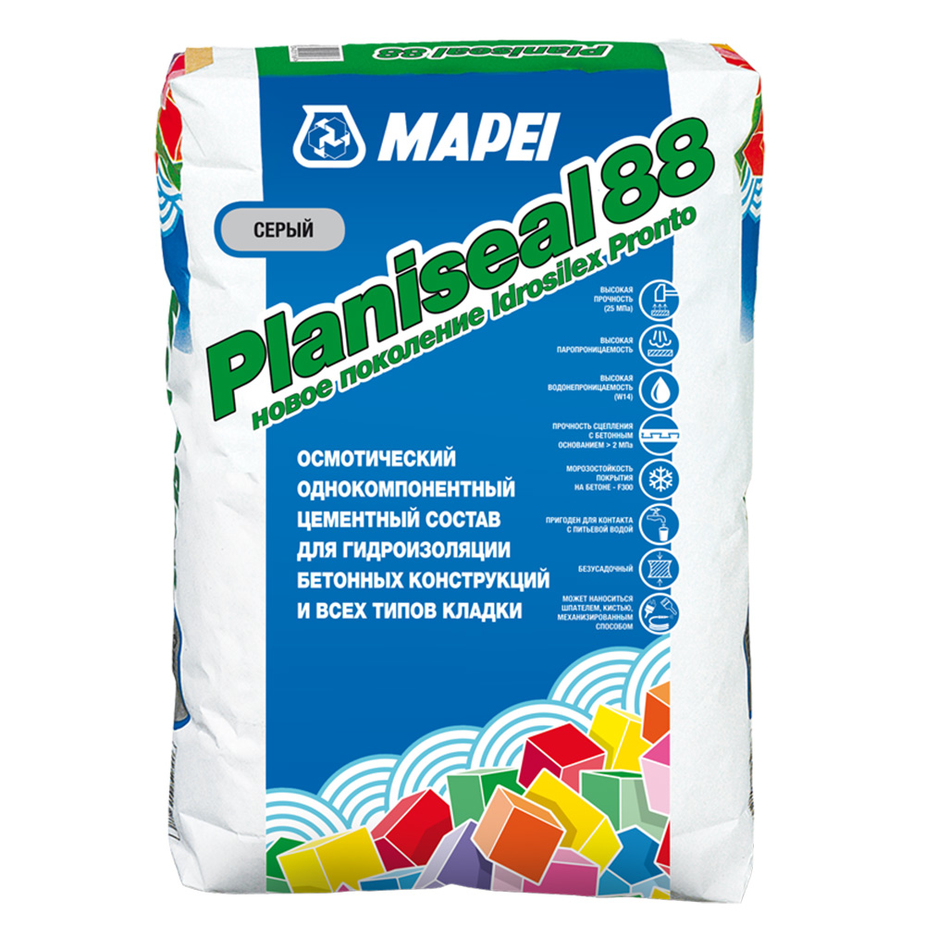 Гидроизоляция Planiseal 88(Mapei Idrosilex pronto Grey) 25кг(20)