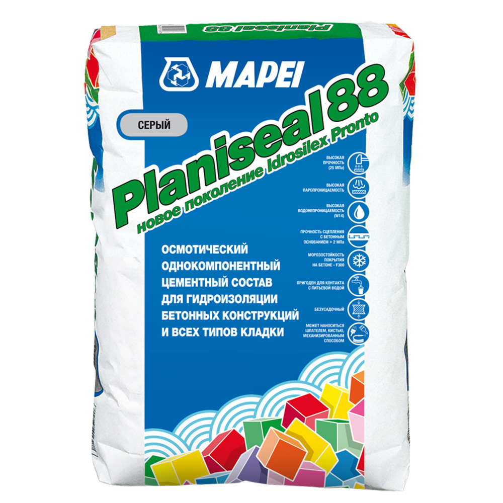 Гидроизоляция цементная Mapei Planiseal 88 25 кг гидроизоляция mapei mapegum wps 10 кг