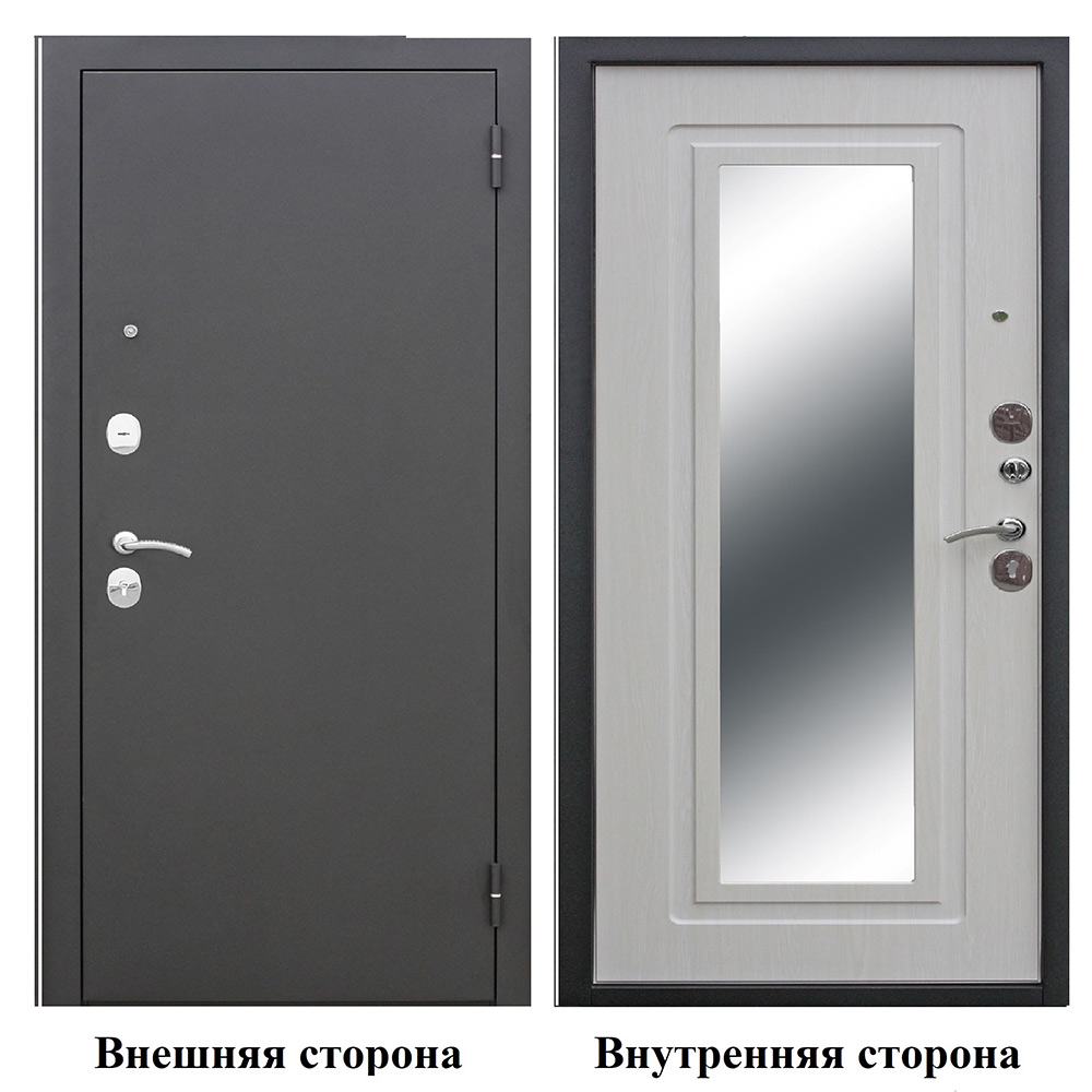 фото Дверь входная ferroni царское зеркало правая черный муар - белый ясень с зеркалом 960х2050 мм