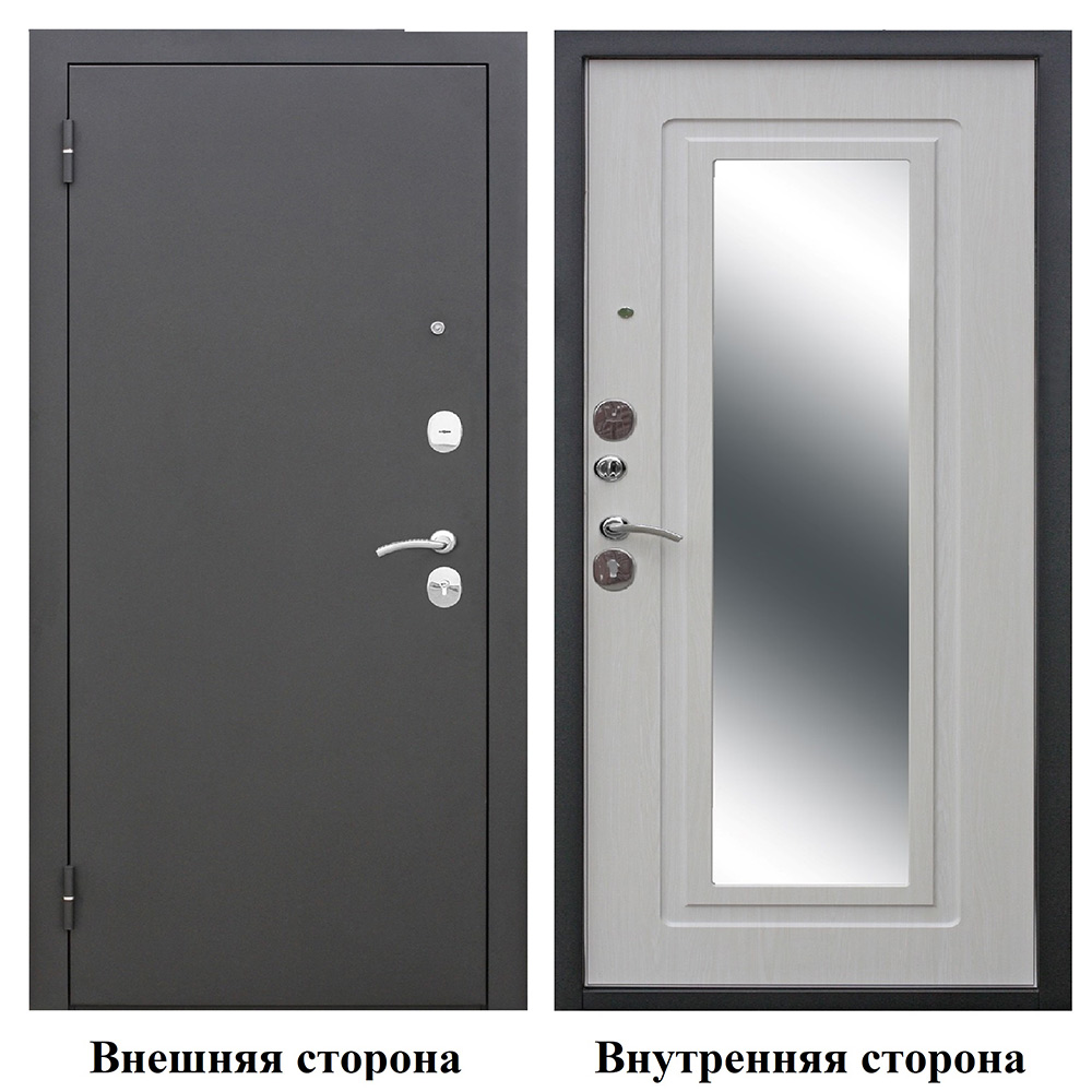 фото Дверь входная ferroni царское зеркало левая черный муар - белый ясень с зеркалом 960х2050 мм