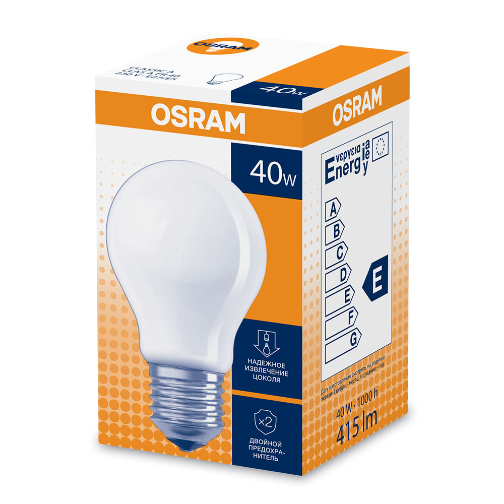 Лампа накаливания Osram CLAS A55 FR 40 Вт E27 груша 415 Лм 2700К теплый свет 230 В матовая