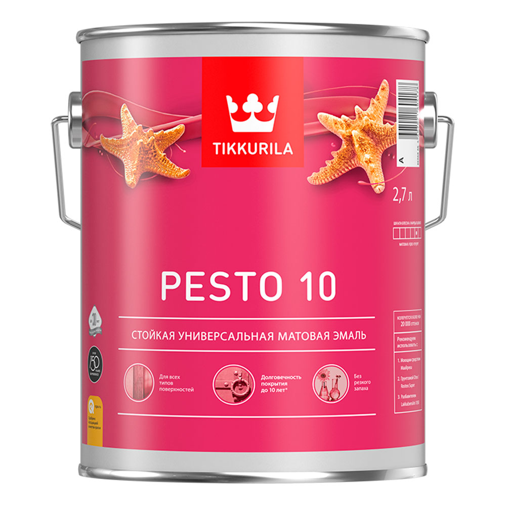 Эмаль алкидная Tikkurila Pesto 10 база A матовая 2,7 л tikkurila miranol эмаль алкидная универсальная белый база a 2 7 л