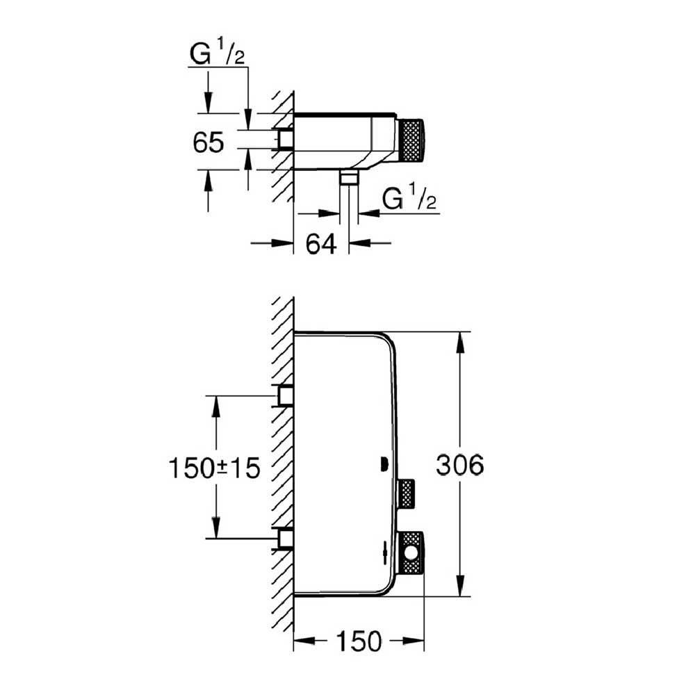 фото Смеситель для душа без излива grohe grohtherm smartcontrol 34719000 с полочкой с термостатом без лейки