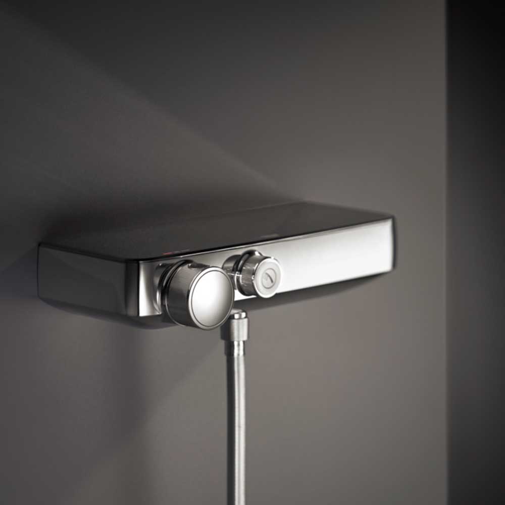 фото Смеситель для душа без излива grohe grohtherm smartcontrol 34719000 с полочкой с термостатом без лейки