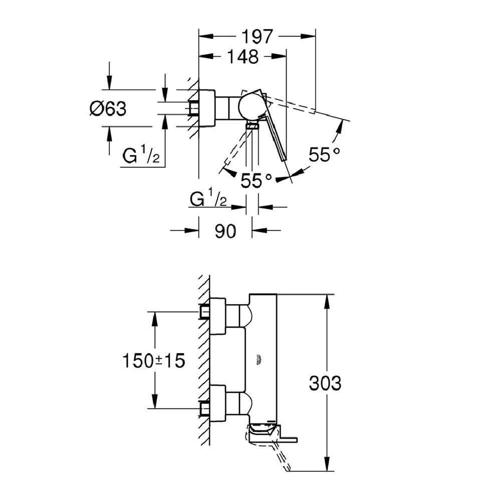 Смеситель для душа без излива Grohe Plus без лейки однорычажный (33577003) Вид№4