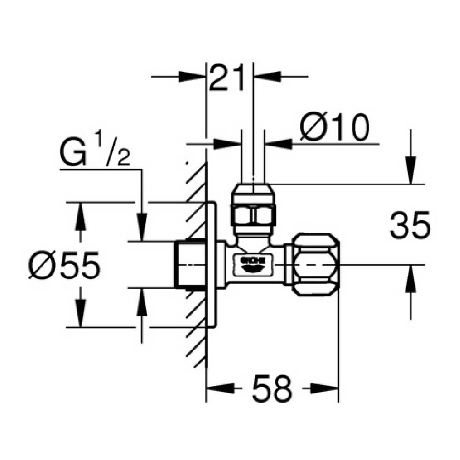 Угловой вентиль GROHE 22029000 с металлической розеткой 1/2\"х3/8 ...