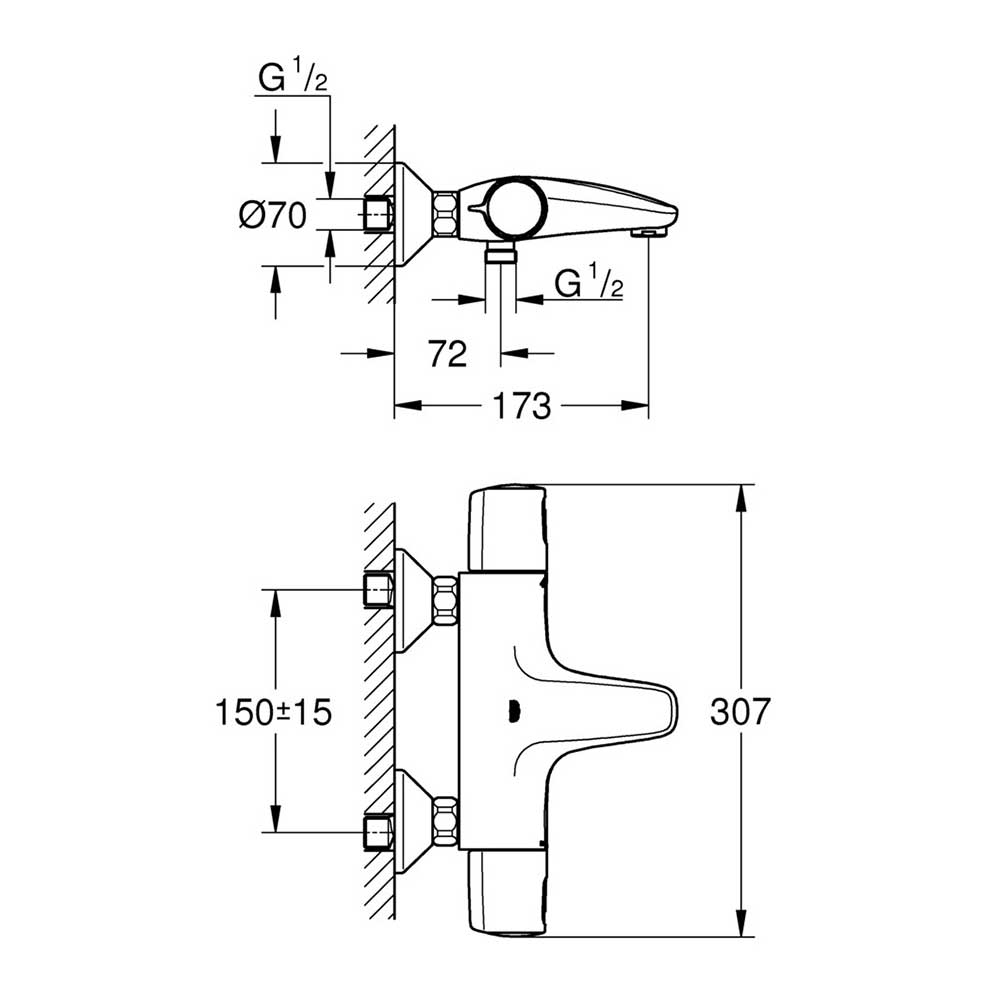 фото Смеситель для ванны grohe precision trend new 34227002 с коротким изливом термостатический