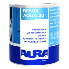 Эмаль акриловая Aura Remix Aqua 30 полуматовая белая основа А 0,9 л