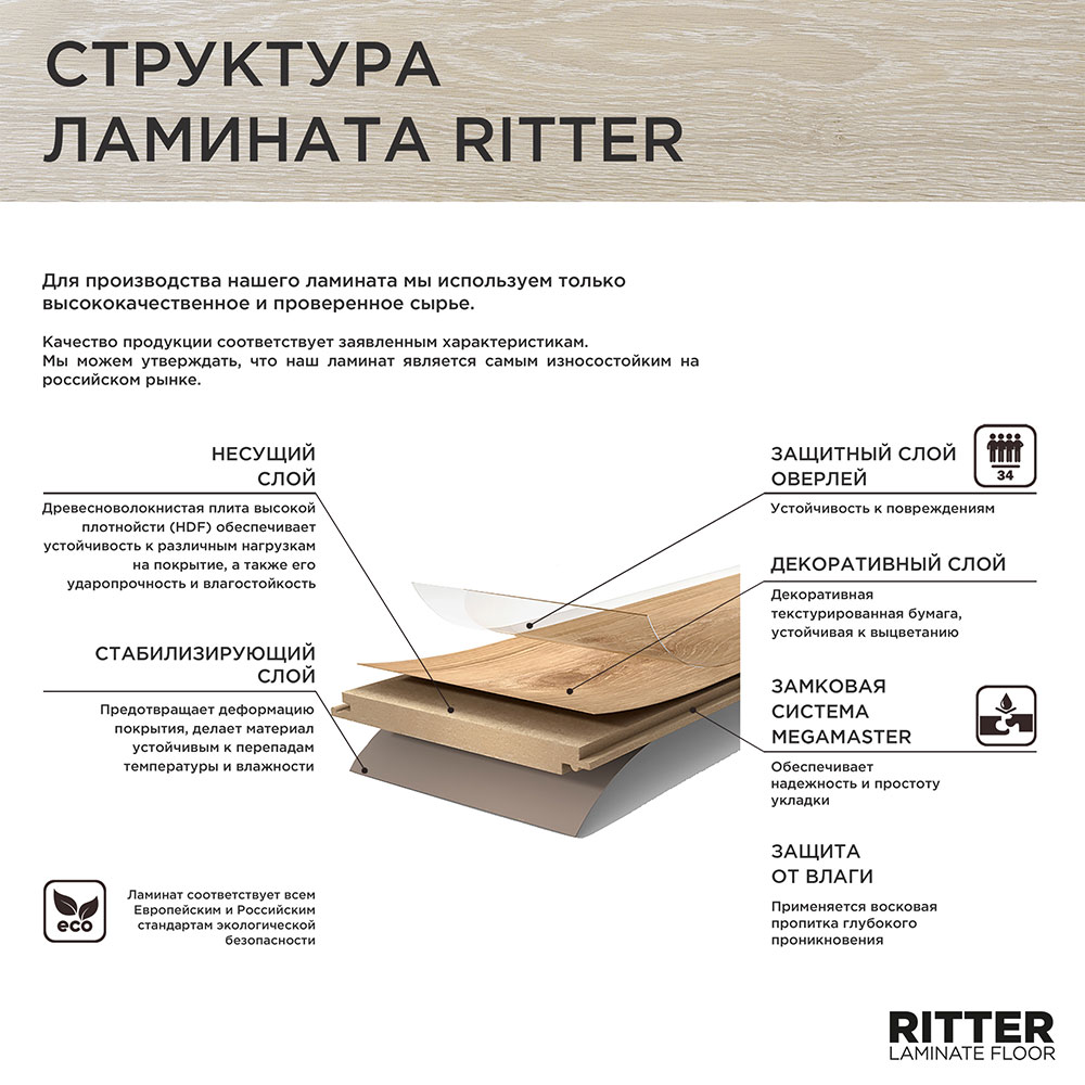 фото Ламинат ritter organic 34 дуб средневековый 34 класс 1,492 кв.м 12 мм