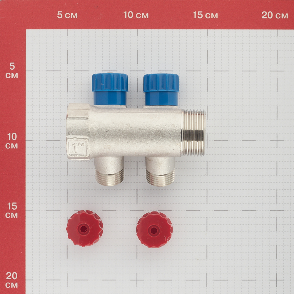 фото Коллектор valtec (vtc.560.n.0602) 1 вр(г) х 2 выхода 1/2 нр(ш) х 1 нр(ш) регулируeмый