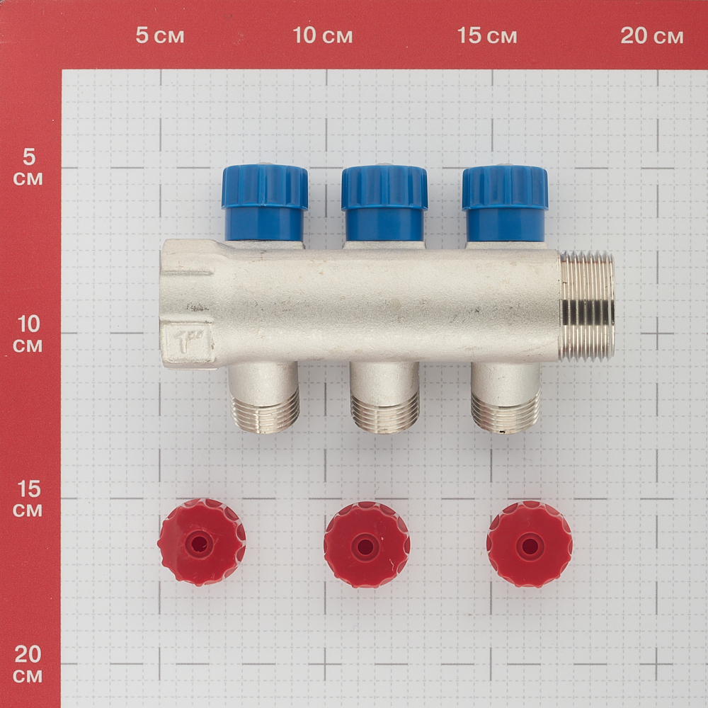 фото Коллектор valtec (vtc.560.n.0603) 1 вр(г) х 3 выхода 1/2 нр(ш) х 1 нр(ш) регулируeмый