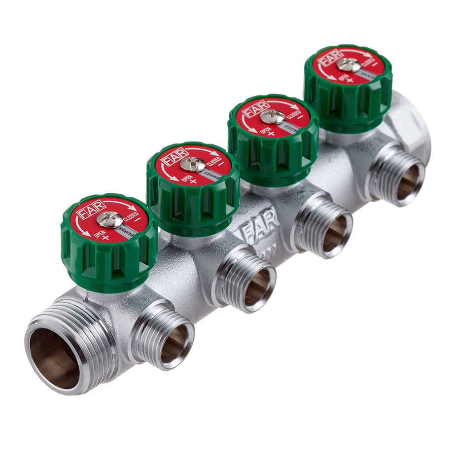 Коллектор Far (FK 3824 112) 1 ВР(г) х 4 выхода 1/2 НР(ш) ЕК х 1 НР(ш ...