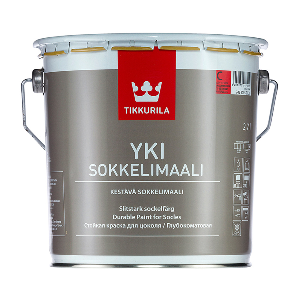 Краска фасадная Tikkurila Yki Socle акриловая для цоколя база С бесцветная 2,7 л