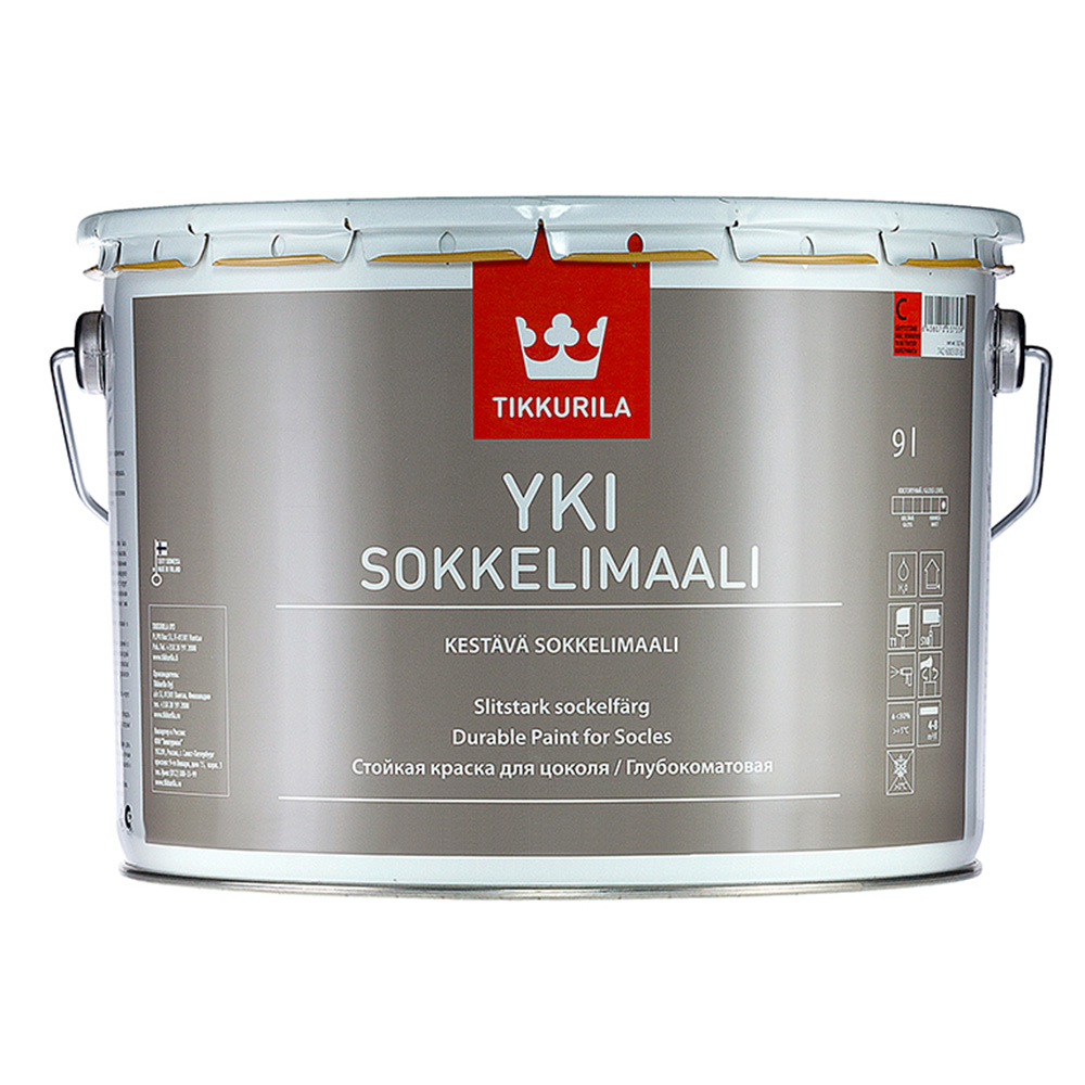 Краска фасадная Tikkurila Yki Socle акриловая для цоколя база С бесцветная 9 л