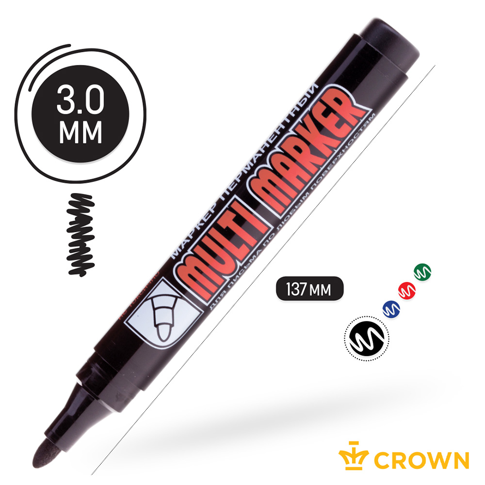 фото Маркер перманентный crown multi marker черный грифель 3 мм