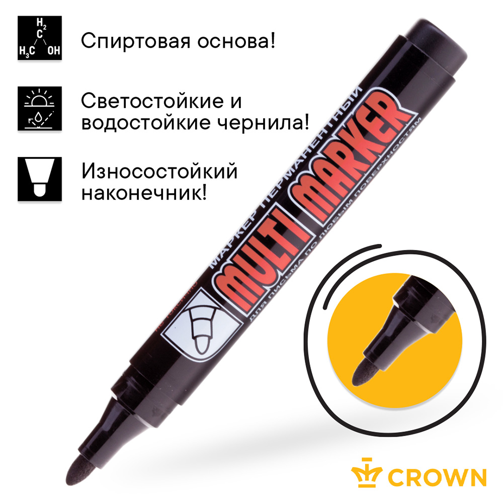 фото Маркер перманентный crown multi marker черный грифель 3 мм