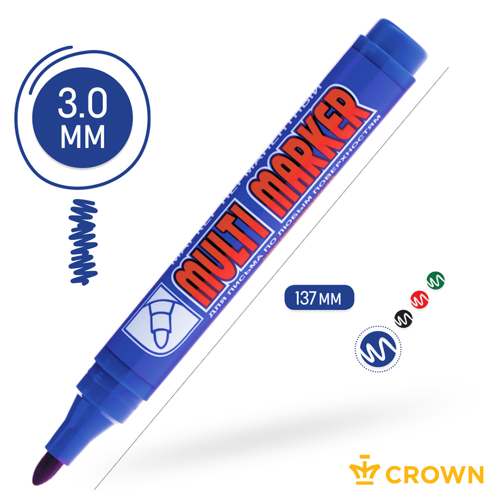 фото Маркер перманентный crown multi marker синий грифель 3 мм