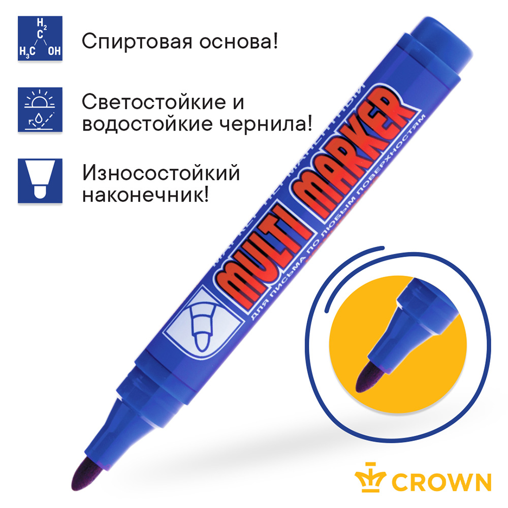 фото Маркер перманентный crown multi marker синий грифель 3 мм