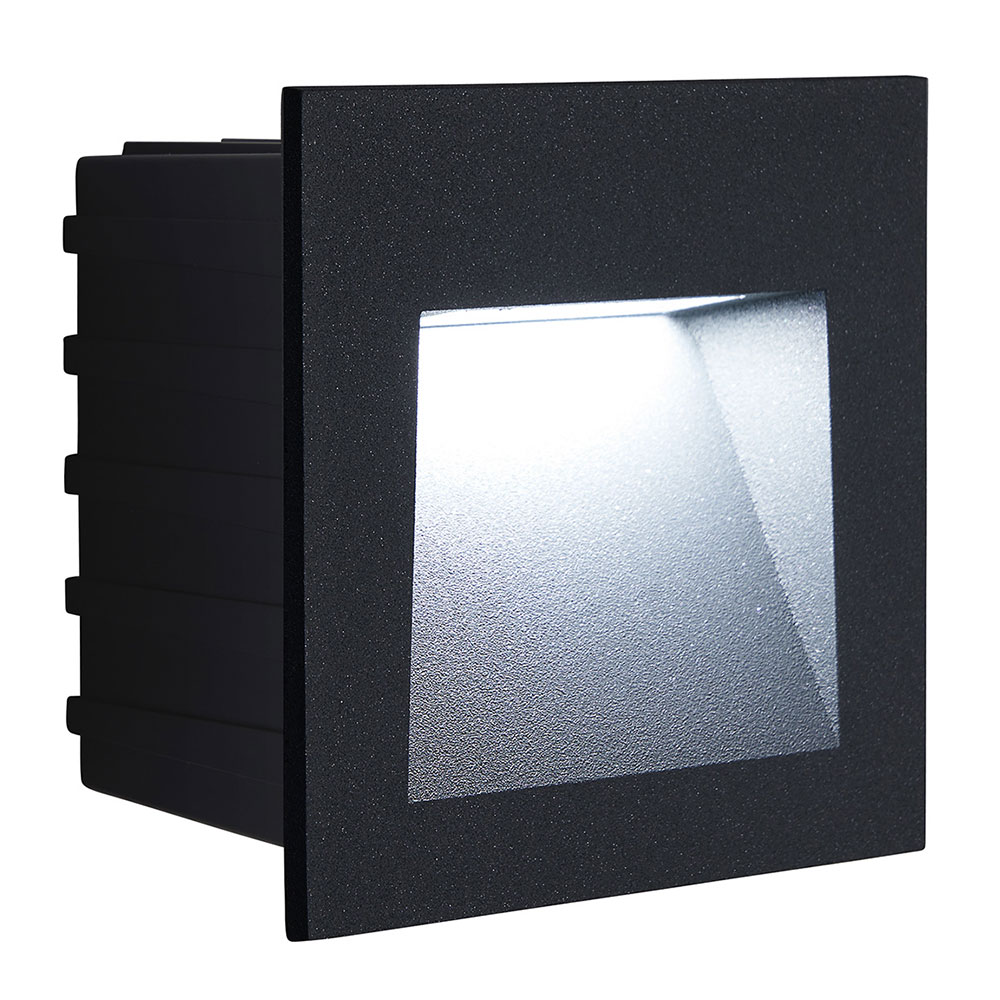 фото Светильник светодиодный уличный встраиваемый feron (41161) для лестничной подсветки 220 в черный 4000к дневной свет ip65 85х53х85 мм
