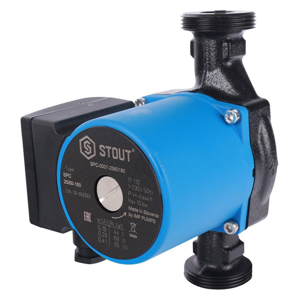 Циркуляционный насос для систем отопления Stout 25/60-180 (SPC-0001-2560180) DN25 подъем 6,5 м 180 мм с гайками