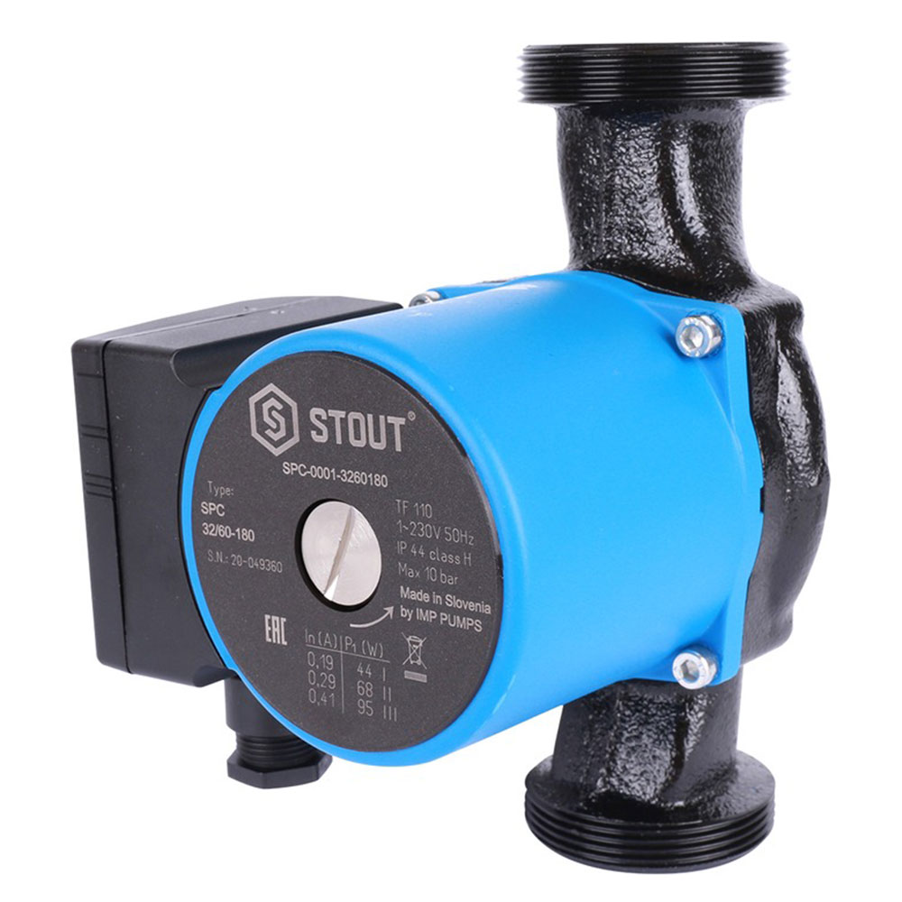 Циркуляционный насос для систем отопления Stout 32/60-180 (SPC-0001-3260180) DN32 подъем 6,5 м 180 мм с гайками