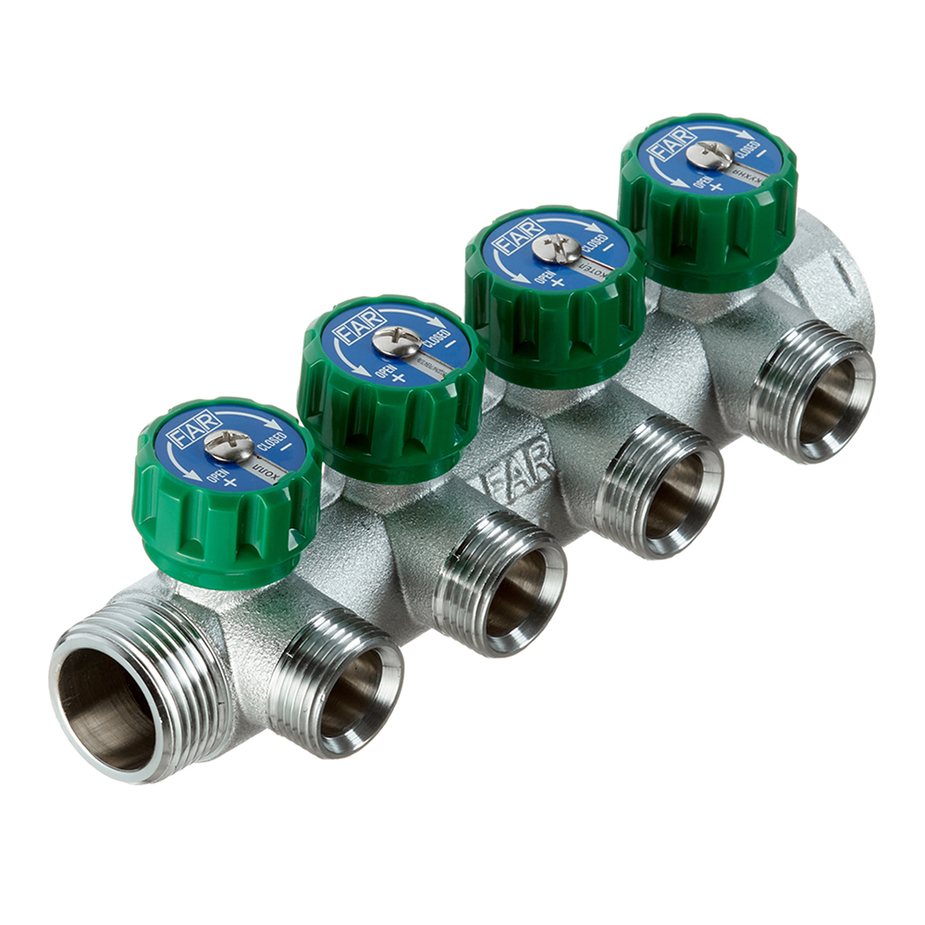 Коллектор Far (FK 3824 134) 1 ВР(г) х 4 выхода 3/4 НР(ш) ЕК х 1 НР(ш ...