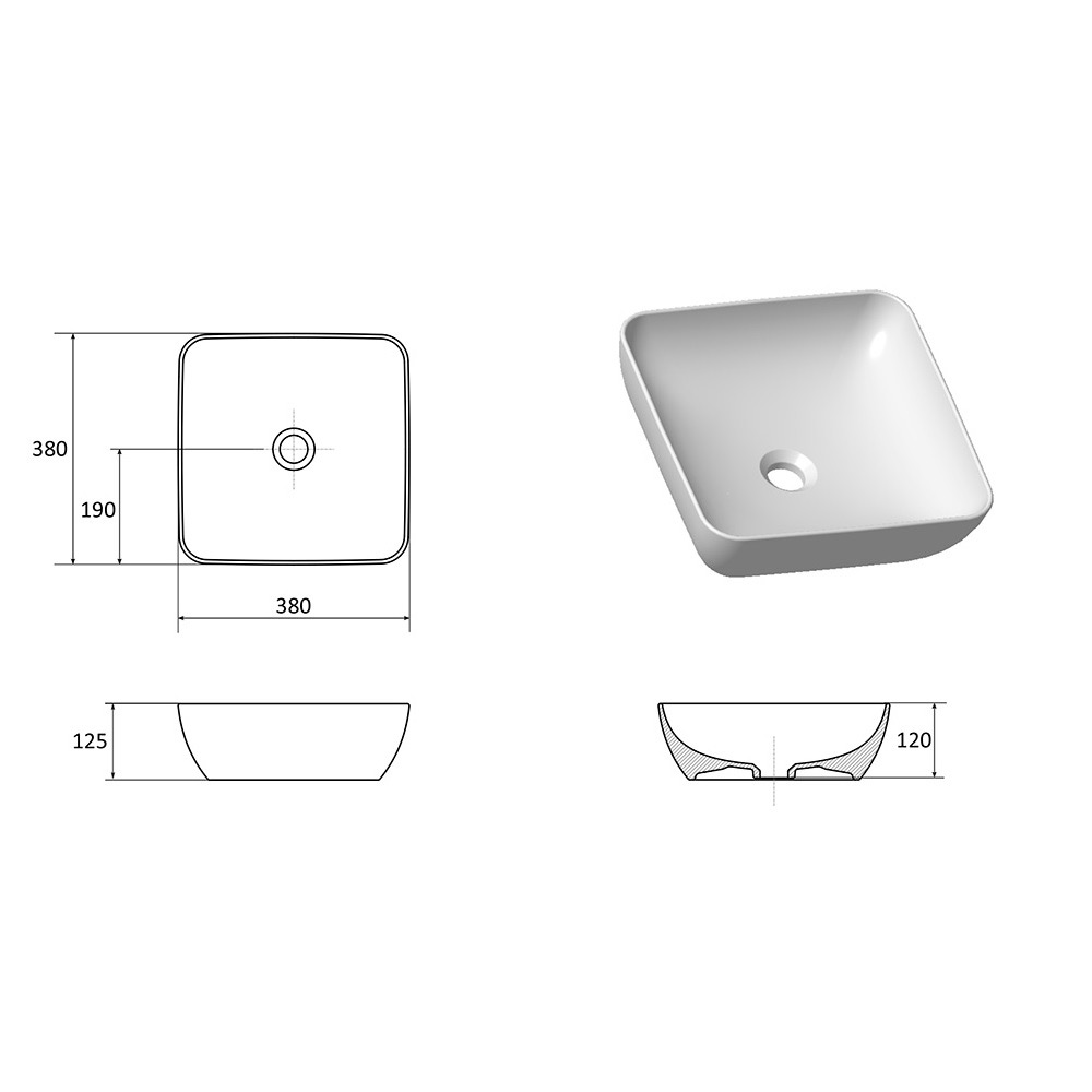 фото Раковина ravak uni s slim xjx01138001 380 мм накладная