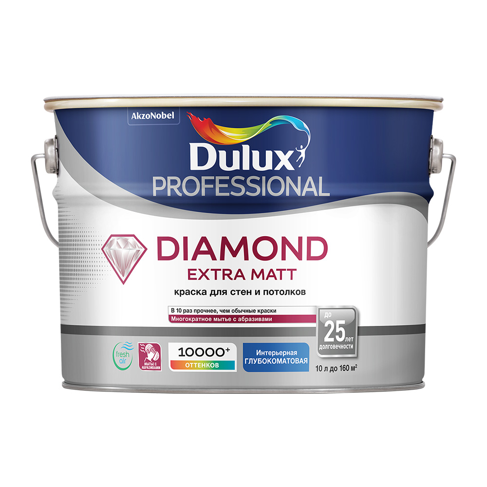 фото Краска водно-дисперсионная моющаяся dulux diamond extra matt белая основа bw 10 л
