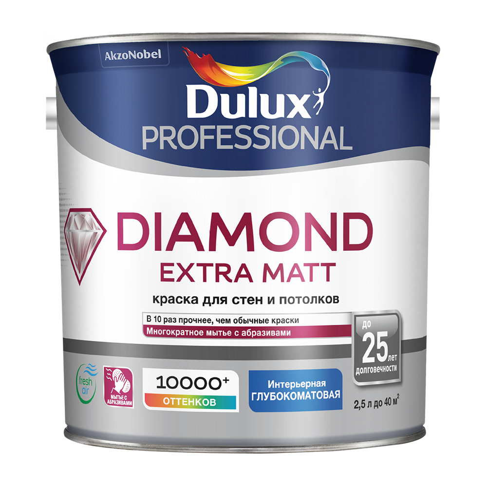 фото Краска водно-дисперсионная моющаяся dulux diamond extra matt белая основа bw 2,5 л