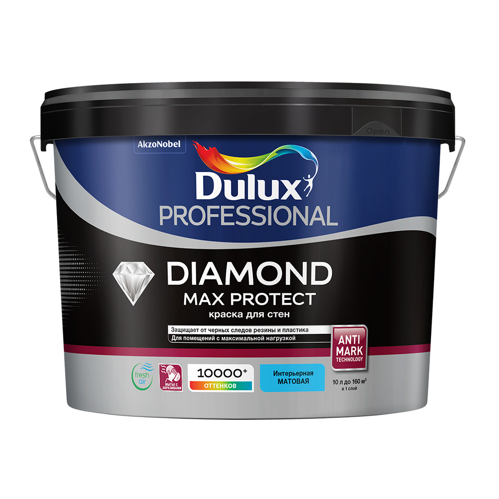 фото Краска водно-дисперсионная моющаяся dulux diamond max protect белая основа bw 10 л