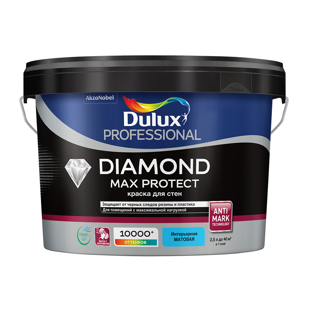 Краска водно-дисперсионная моющаяся Dulux Diamond Max Protect белая основа BW 2,5 л