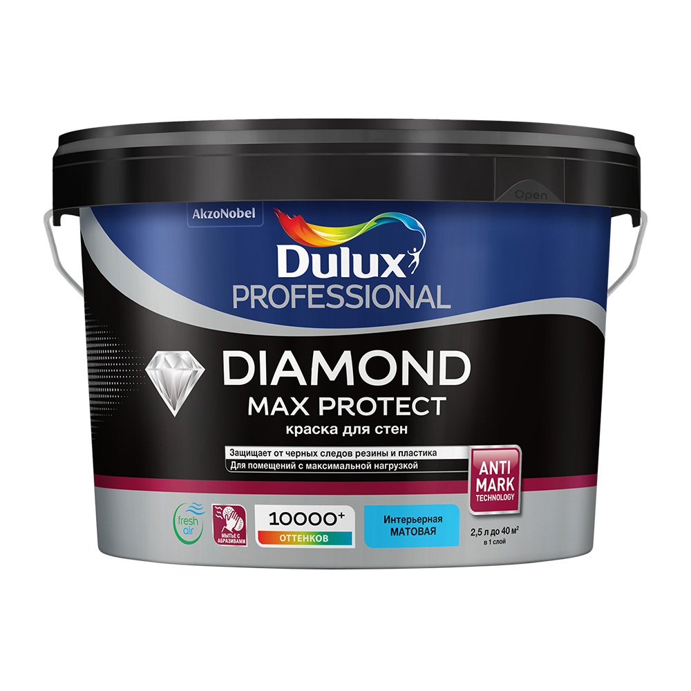 фото Краска водно-дисперсионная моющаяся dulux diamond max protect бесцветная основа bс 2,25 л