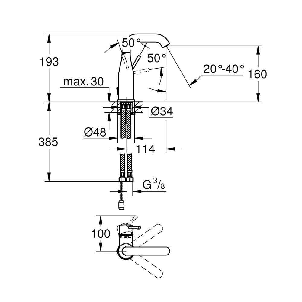 фото Смеситель для умывальника grohe essence 23480001 m-size однорычажный