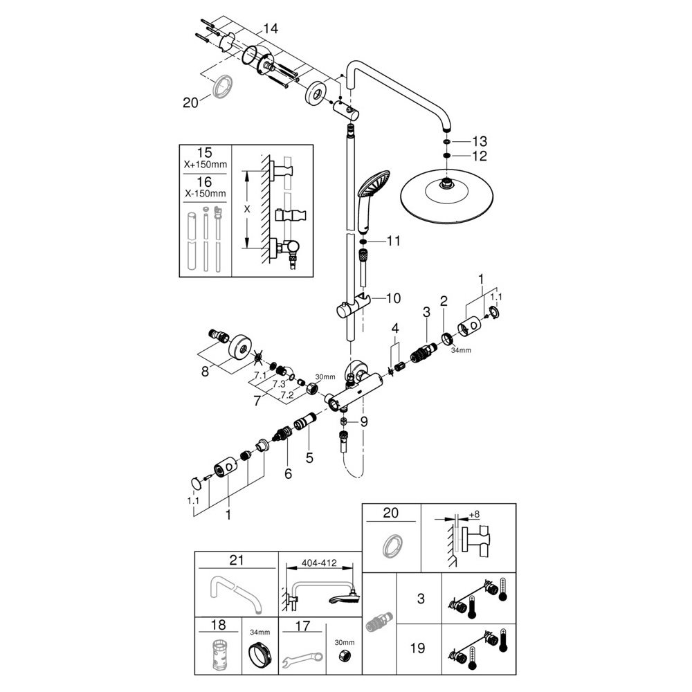 Душевая система GROHE Vitalio Joy с верхним душем D260 мм 3F с лейкой для душа D110 мм 3F с термостатом от Петрович