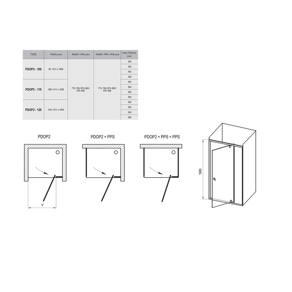 фото Душевая дверь поворотная ravak pivot pdop2-110 03gd0300z1 110х190 см прозрачное стекло 6 мм профиль черный