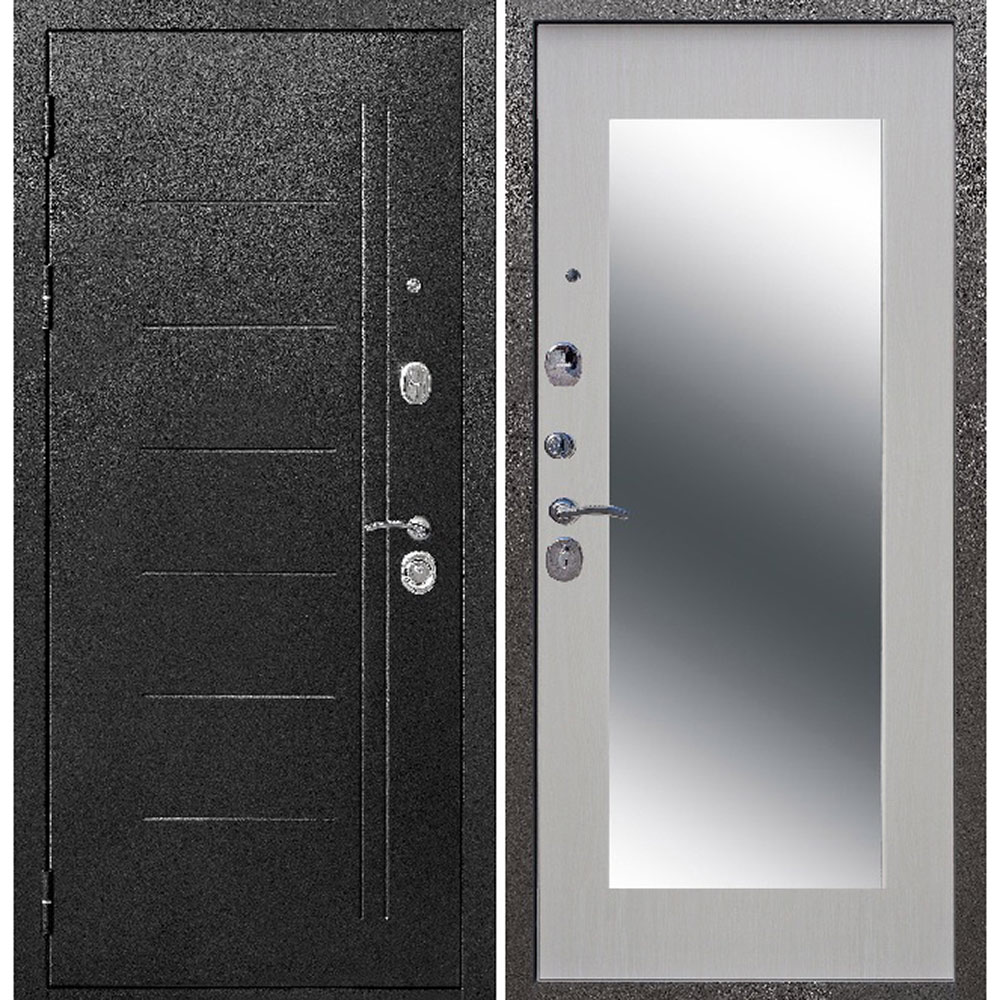 фото Дверь входная ferroni troy maxi левая антик серебро - белый ясень с зеркалом 860х2050 мм