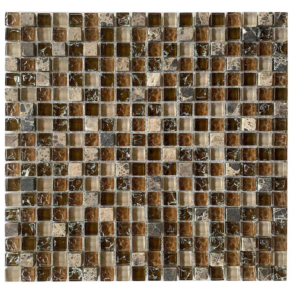 фото Мозаика lavelly elements copper brown mix медно-коричневый микс из стекла и камня 305х305х8 мм