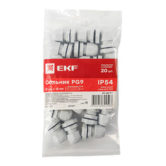 Сальник для кабеля диаметром 4-8 мм EKF PG 9 PROxima IP54 пластиковый серый (20 шт.)