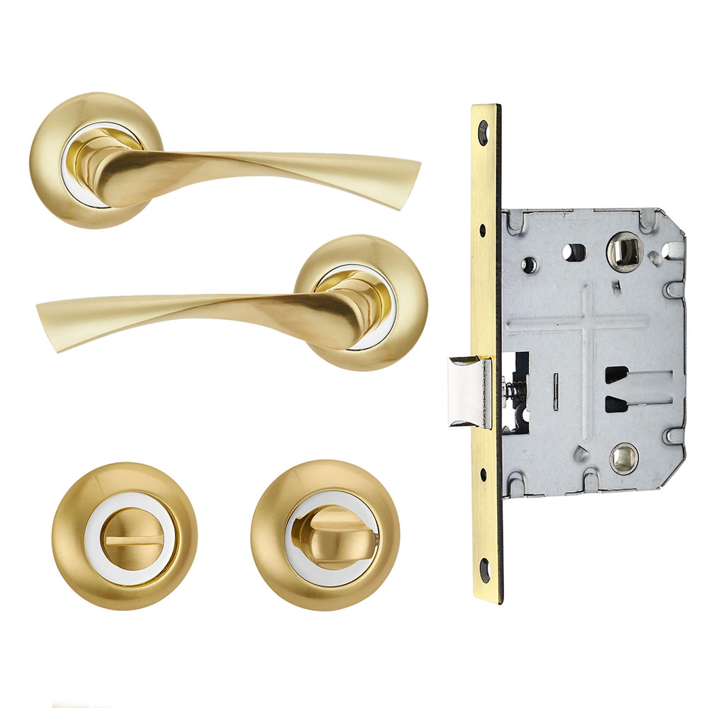 фото Комплект фурнитуры для двери corsa deco с замком и фиксатором (золото) (669859)