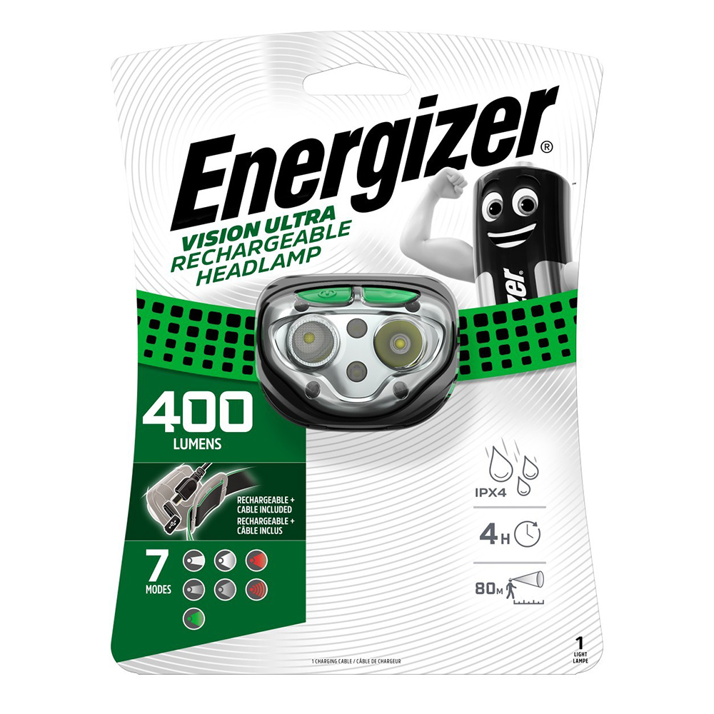 фото Фонарь налобный energizer hl vision rechargeable (e301528201) светодиодный 2 led аккумуляторный пластик