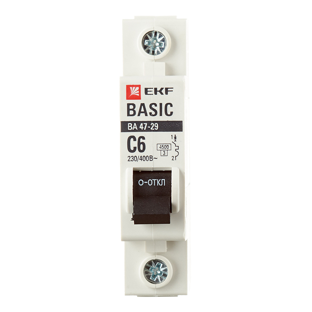 Автоматический выключатель EKF Basic ВА 47-29 1P 6А тип С 4,5 кА 230 В на DIN-рейку (mcb4729-1-06C)
