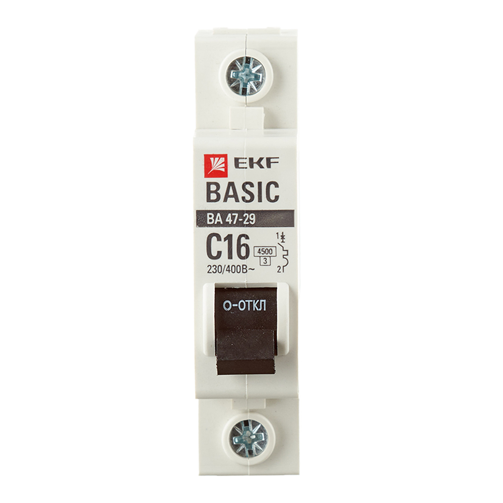 Автоматический выключатель EKF Basic ВА 47-29 1P 16А тип С 4,5 кА 230 В на DIN-рейку (mcb4729-1-16C)