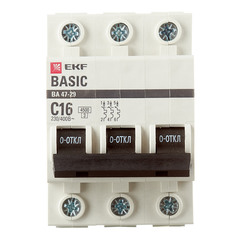 Автоматический выключатель EKF ВА 47-29 (mcb4729-3-16C) 3P 16А тип C 4,5 кА 230/400 В на DIN-рейку