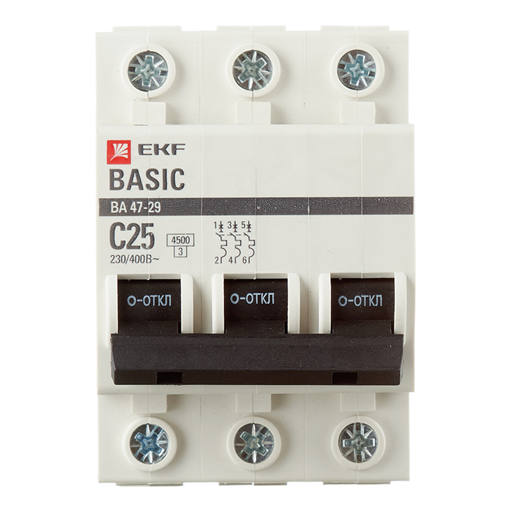 Автоматический выключатель EKF Basic ВА 47-29 3P 25А тип С 4,5 кА 400 В на DIN-рейку (mcb4729-3-25C)