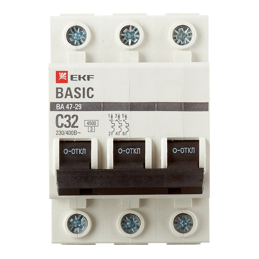 Автоматический выключатель EKF Basic ВА 47-29 3P 32А тип С 4,5 кА 400 В на DIN-рейку (mcb4729-3-32C)